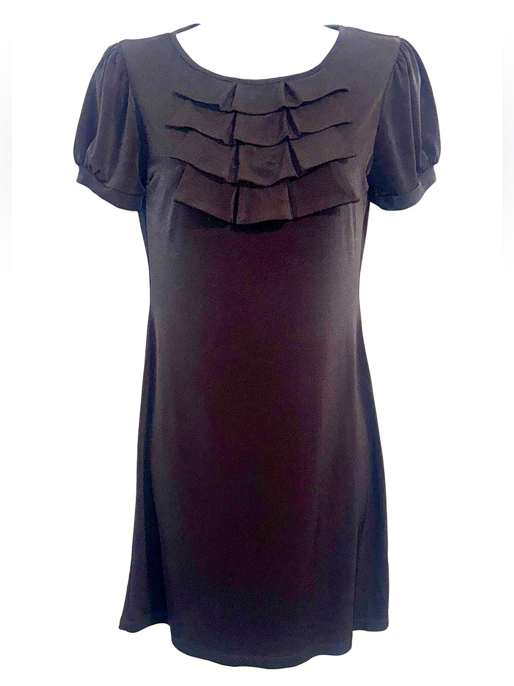 Black Ruffle Front Short Sleeve Dress - size Small